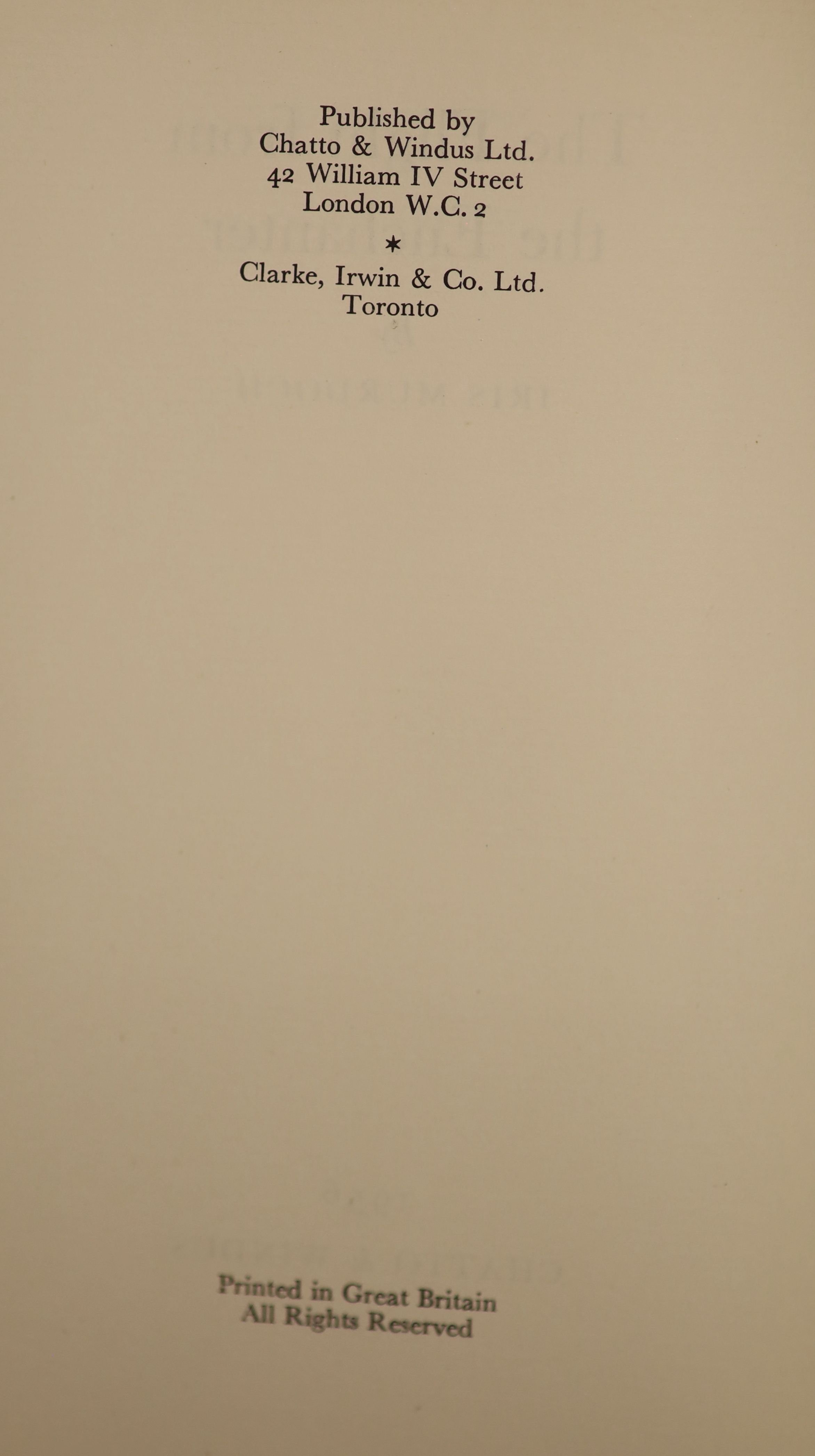 Murdoch, Iris - 4 works - The Flight from the Enchanter, 1st edition, in d/j with minor chips and darkening, bookplate to pastedown, Chatto and Windus, London, 1956; A Severed Head, with d/j, London, 1961; The Bell, with